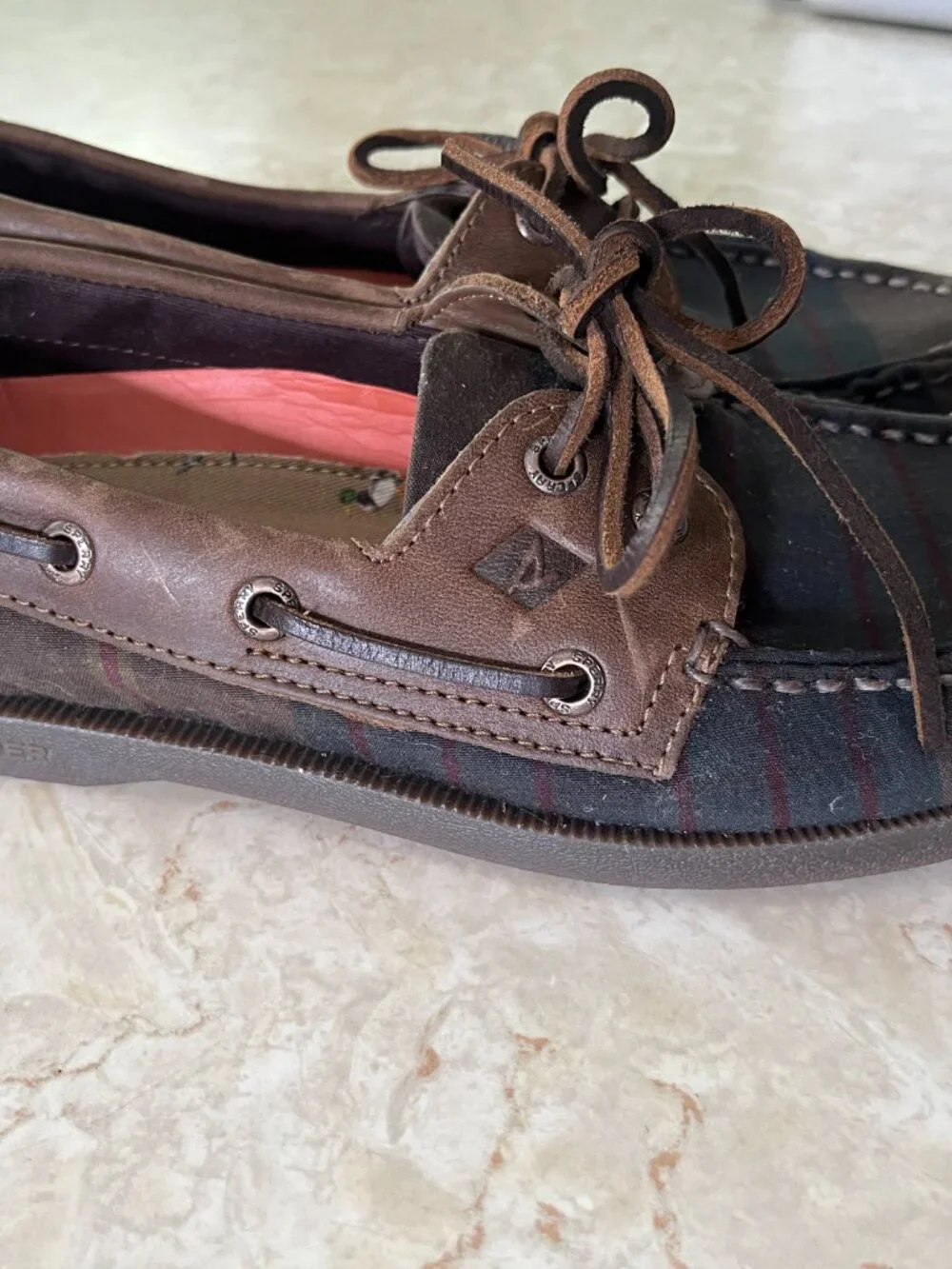 NWOB Sperry Top Sider Mens Sz 7.5 AO Ltd Edition Plaid Oil Cloth and Leather